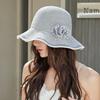 New knitted hat women's summer thin sun hat two-color hollow wave hat handmade flower fashionable and elegant bucket hat