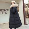 Women's Long Puffer Coat Faux Fur Collar Hooded Drawstring Waist Snap Button Side Slit Quilted Winter Jacket