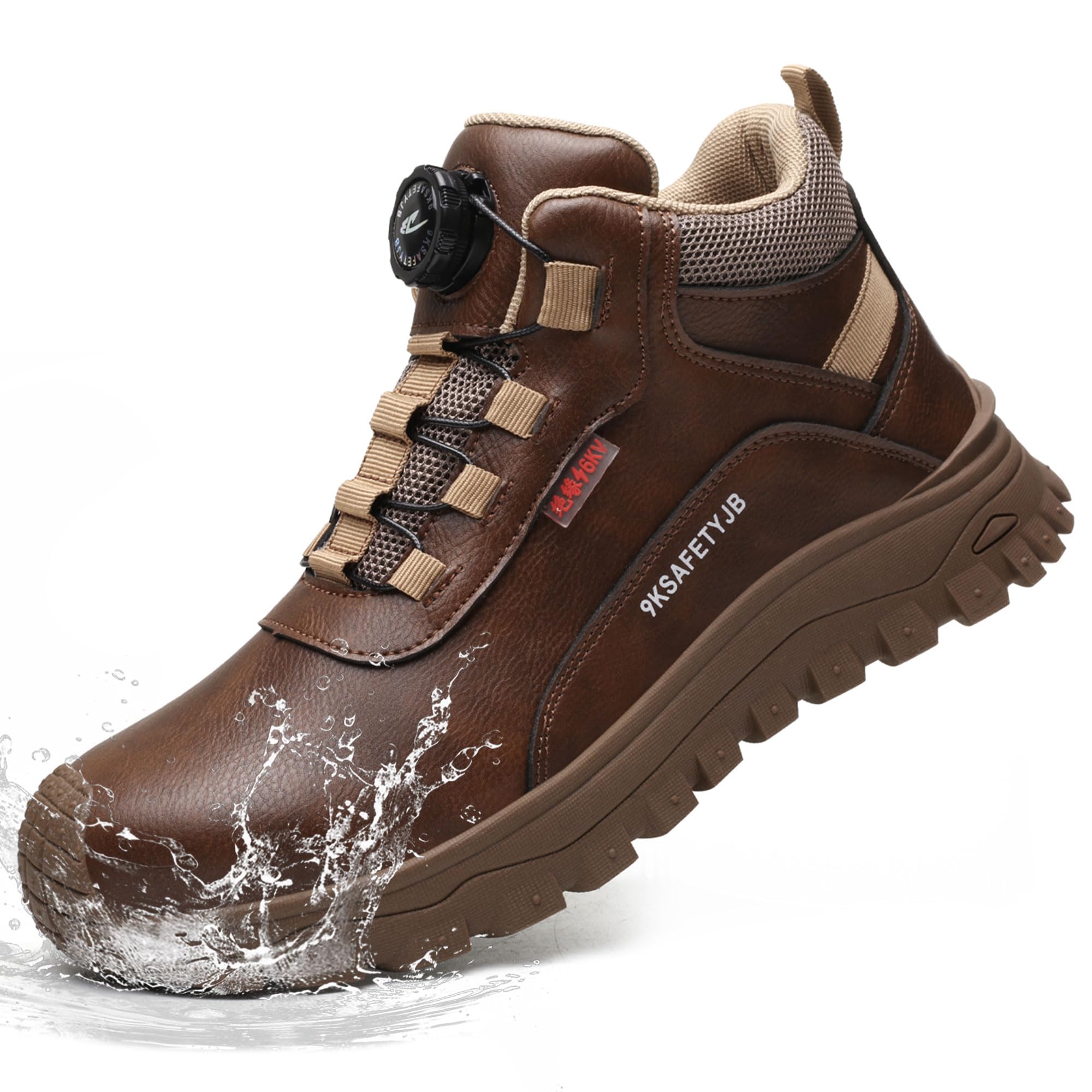 

KOIFISH Безопасность с подноском из синтетической смолы BOA, защита от проколов, 4E и размер, высокие ботинки, водонепроницаемые, нескользящие, на шнуровке, с диском, с подноском, защита, высокое сцепление