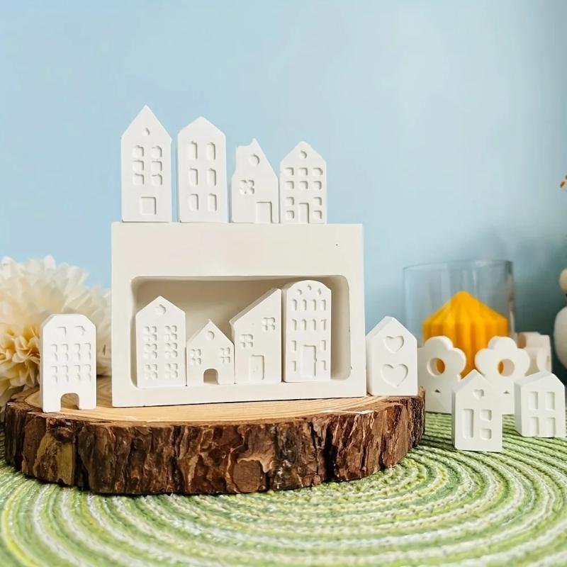 3D Nordic Style Small House Silicone Mold 10-hole House Candle Molds Mini Houses Plaster Concrete Cement Mould Soap Molds