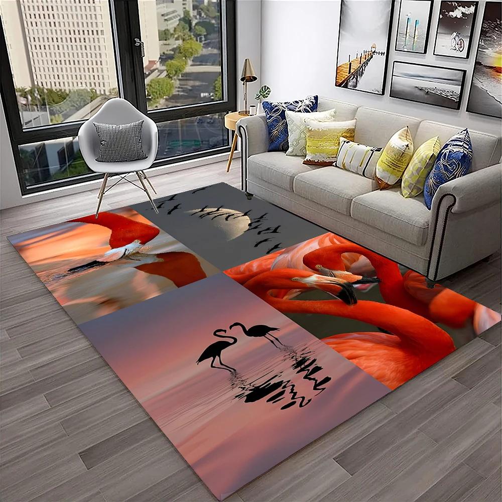 Pink Flamingo Bird Rainforest Cartoon Carpet Rug for Home Living Room Bedroom Sofa Doormat Decor,kid Area Rug Non-slip Floor Mat
