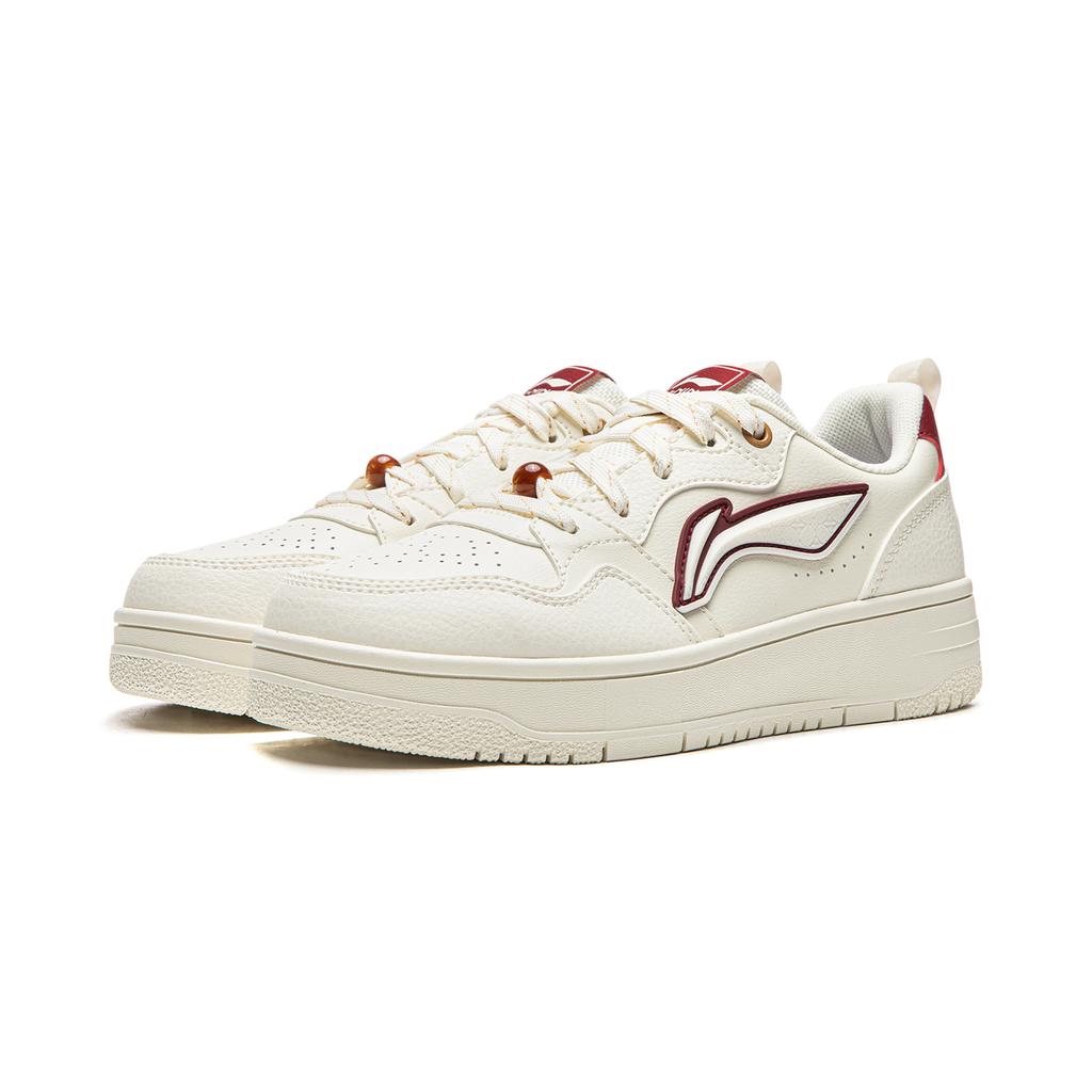 Li Ning Tianji Soft Slip Resistant, Abrasion Resistant, Height Increasing Low Top Skateboard Shoes Women's White Red AGCW068-5