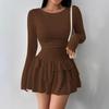 Bequemes dehnbares Bodycon-Kleid für Damen, Stufenkleid mit Rüschensaum und ausgestellten Ärmeln, Schickes Minikleid für den ganzen Tag & Veranstaltungen