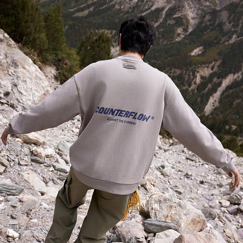 Li Ning CF Comfort Casual Round Neck Pullover Loose Letter Print Fleece Warm Sweatshirt Unisex Sweatshirt Stone-Grey AWDUF95-2