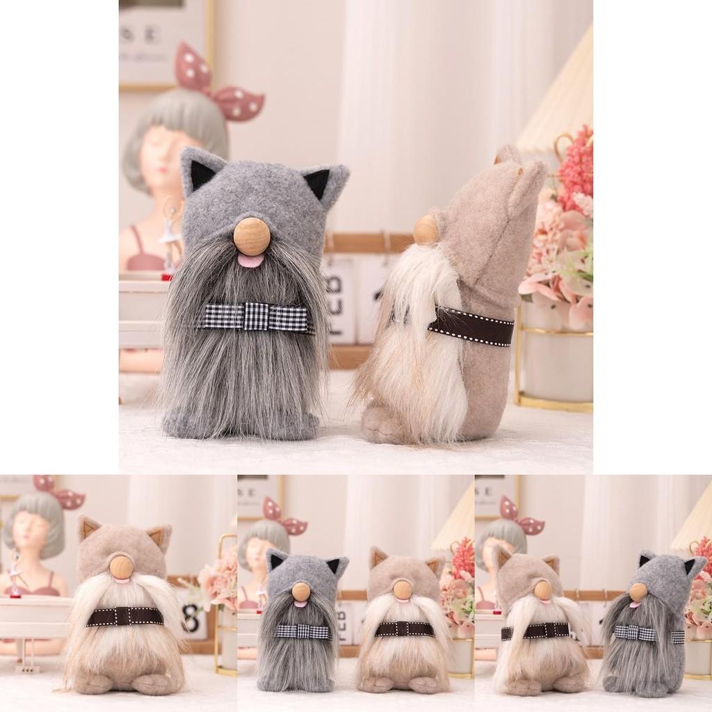 Cute Grey And Brown Plush Cat Stuffed Toy Decorative Accent For Farmhouse Style