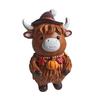 Christmas Highland Cattle Statue Thanksgiving Day Pumpkin Highland Cow Figurine Sculpture Home Office Desktop Decoration Ornament