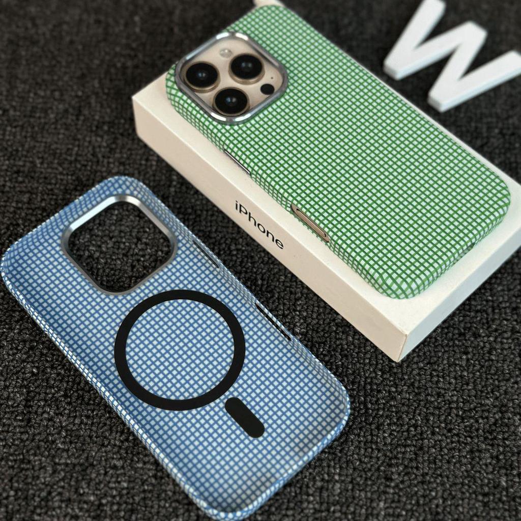 British-Style Magnetic Grid Phone Case for iPhone 17 Pro Max - Full Coverage, Drop-Proof, Hard Protective Case