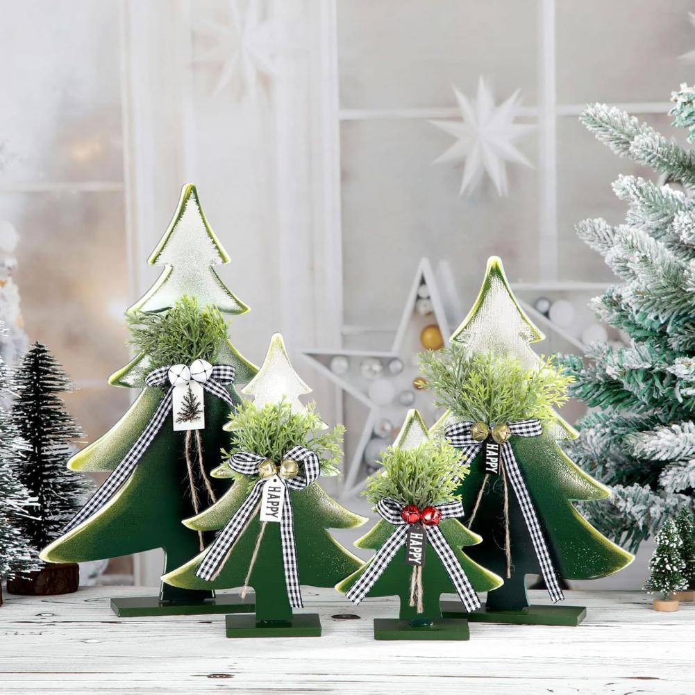 Christmas Table Decorations Christmas Tree Ornament Rustic Wooden Christmas Tree Decor with Bell Ornaments for Farmhouse Table