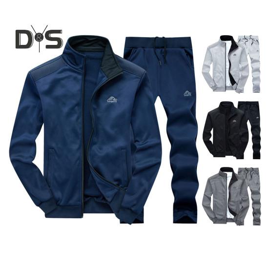 2ks/Sada Muži Athleisure Oblek Stojánek Límec Dlouhý rukáv Zip Zapínání Kabát Elastická šňůrka Pas Dlouhé kalhoty Set
