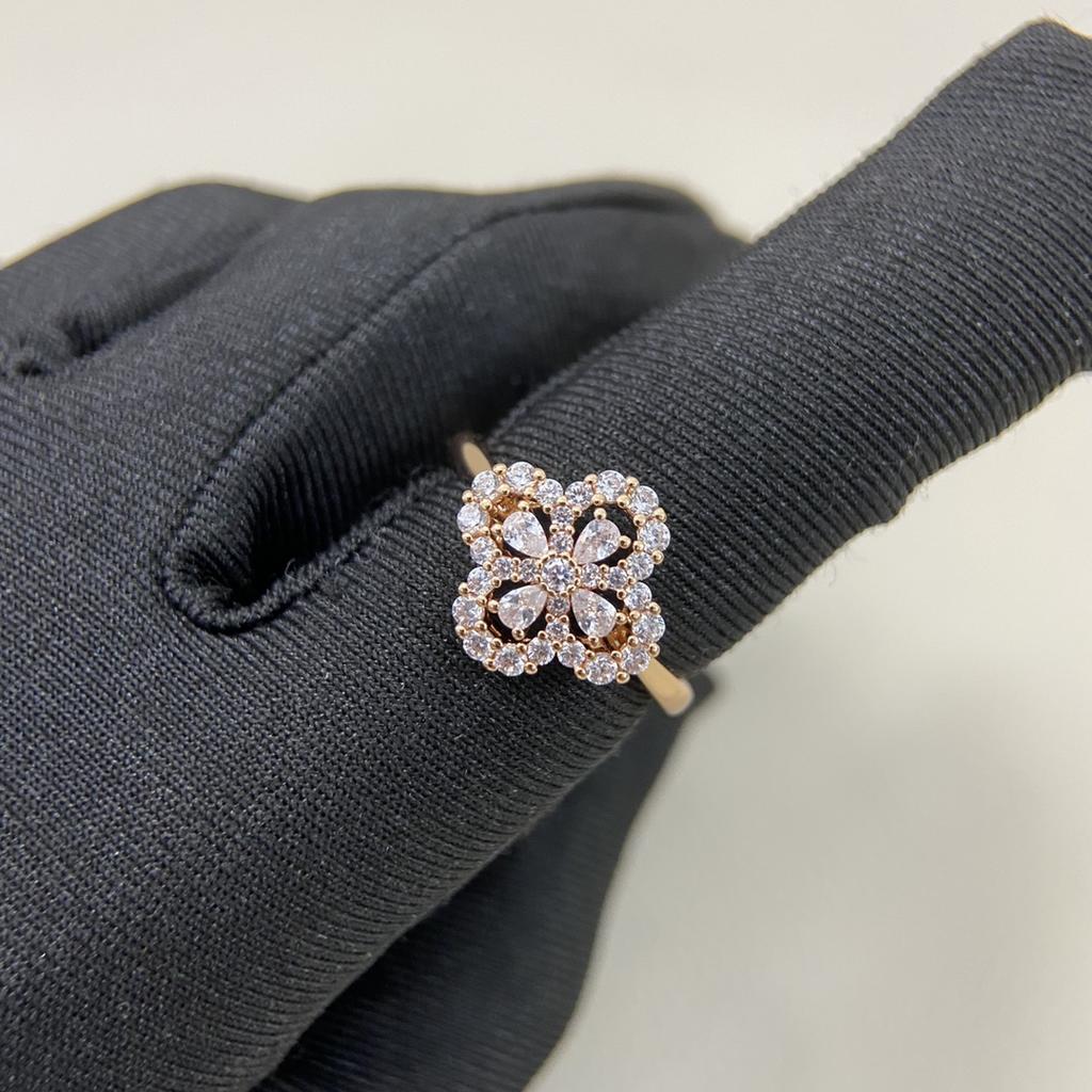 S 925 Silver AAA Zircon Clover Flower Full Diamond Ring Women's Gift