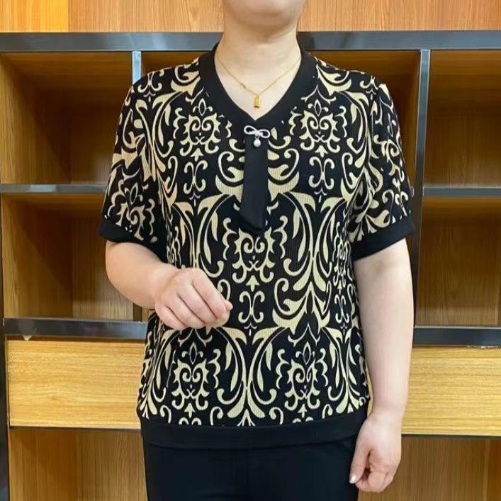 

Summer top Ice silk short-sleeved T-shirt 50 years old 60 women s loose half-sleeved shirt thin M