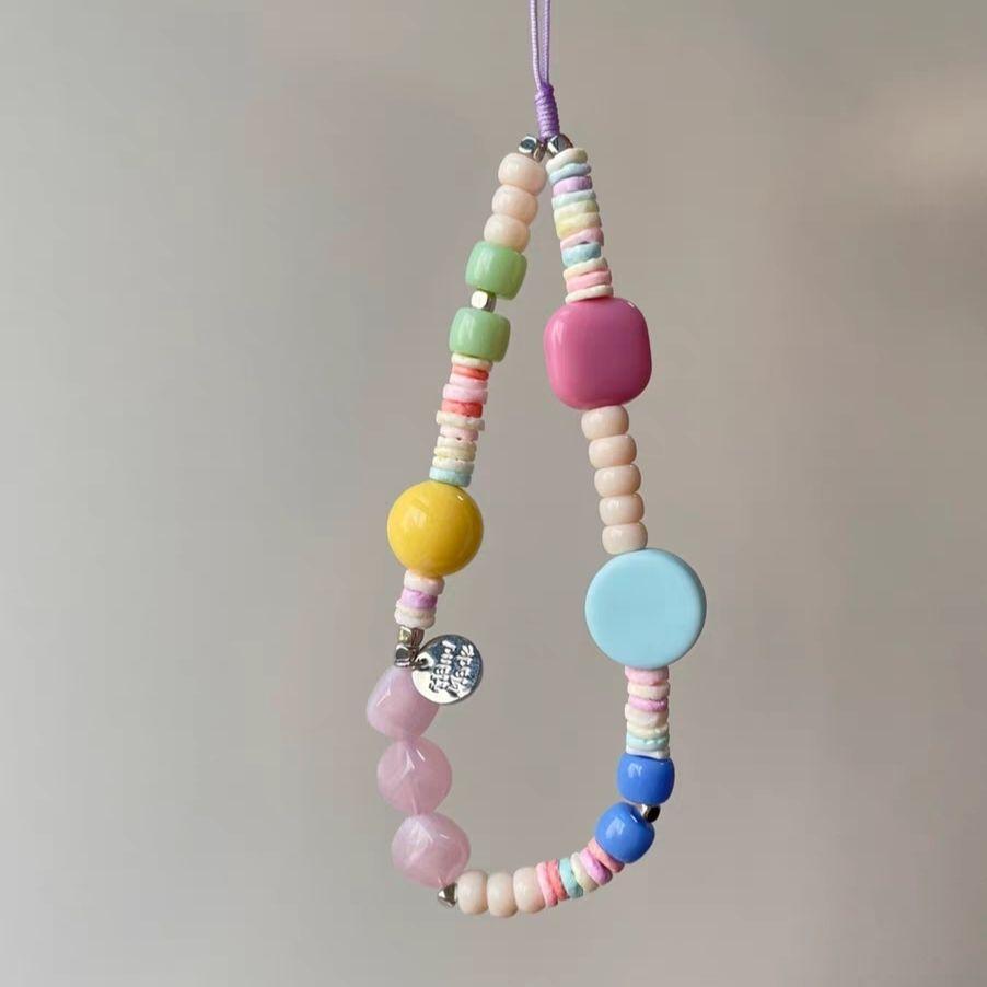 Original Beaded Colorful Mixed Versatile Phone Chain Pendant Niche Texture Happy Fresh Style Camera Chain Lanyard 【Colorful Beaded String