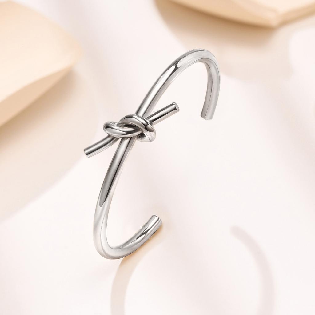 Knot Bracelets Stainless Steel Dainty Adjustable Opening Bangle,Trendy Circular Knot Cuff Wedding Bracelet,Bridesmaid Jewelry
