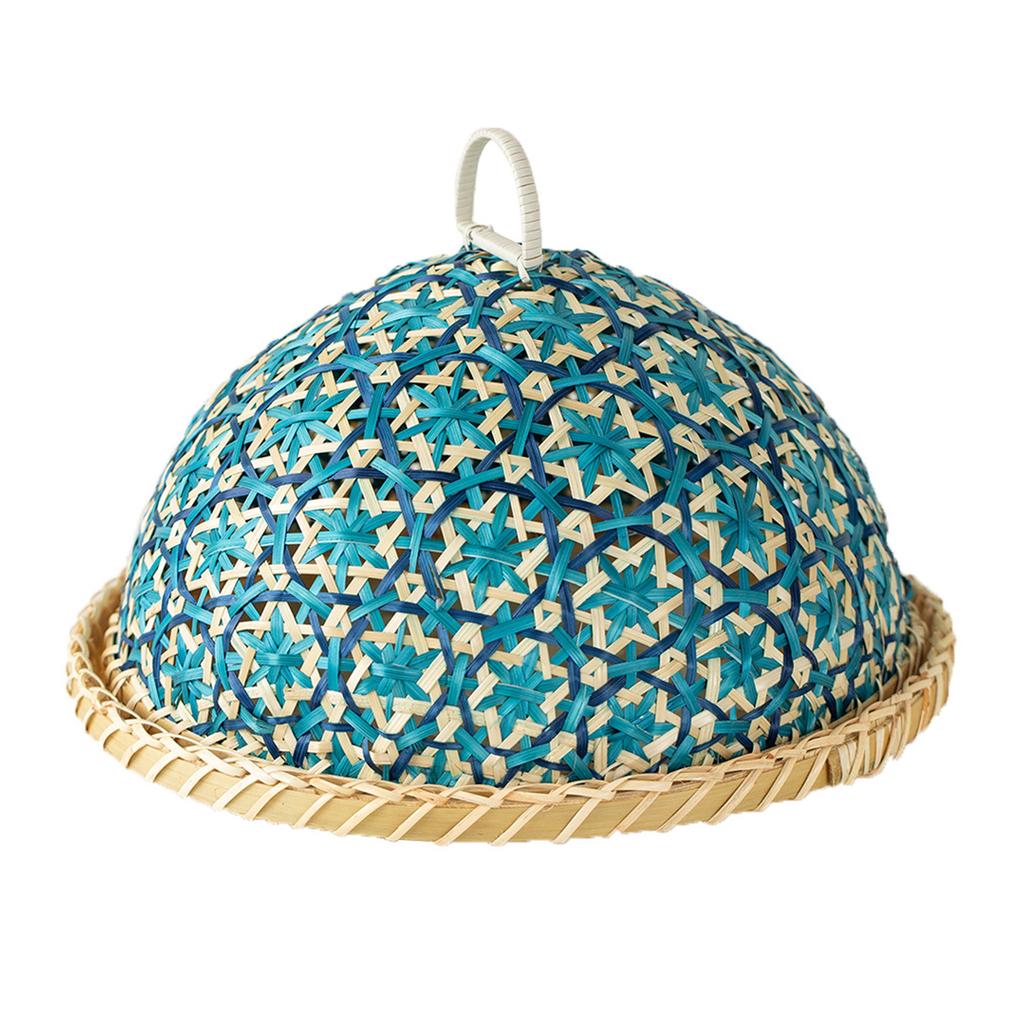 Hand-woven Rattan Fruit Plate with Round Lid Insect Proof Bread Basket Umbrella Cover for Kitchen Dining Table Fruit