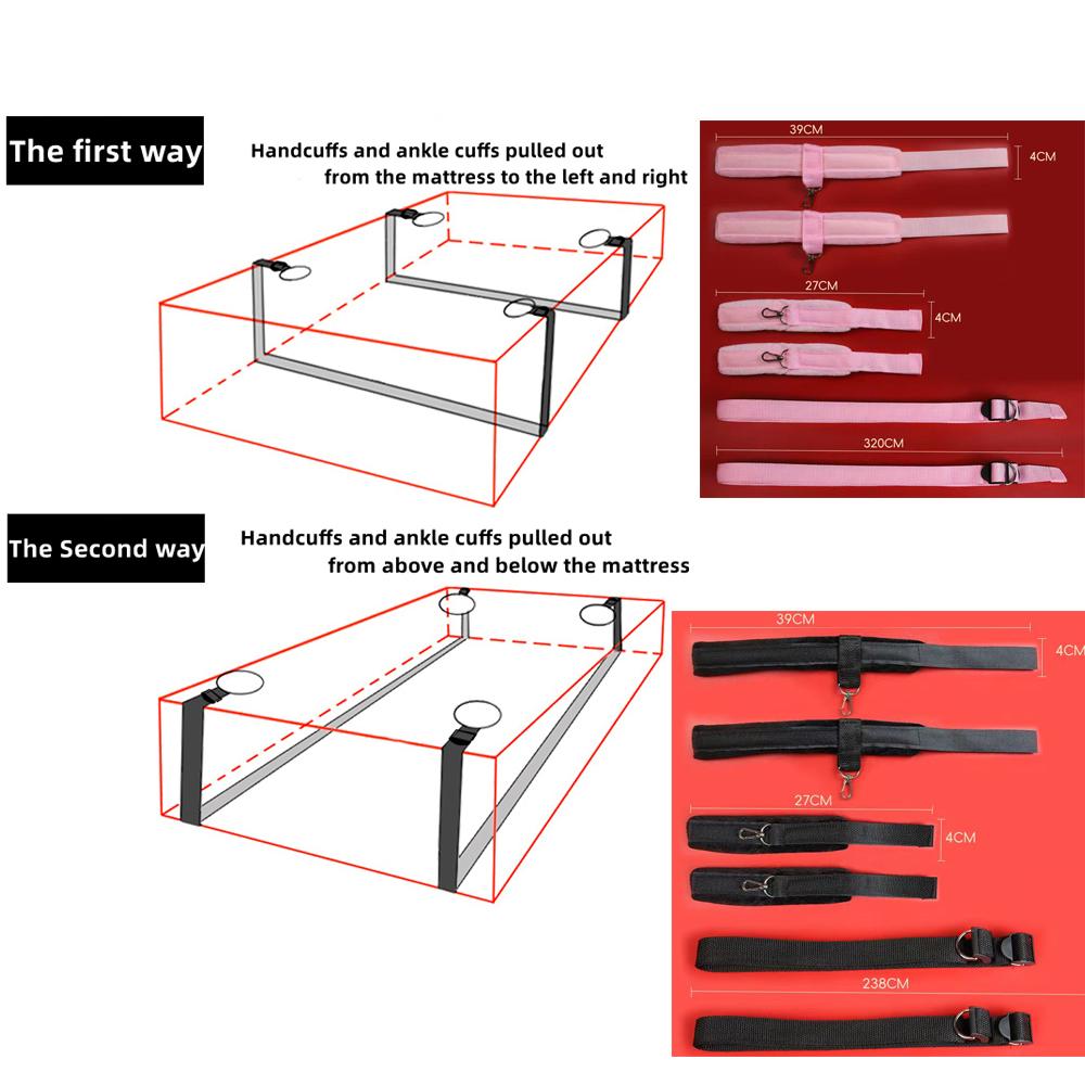 Restraint Bed Bondage Gear Female Handcuff Open Leg Cuff Strap System Eyeblinder Set Versatile Bedroom Games Set Toy Set