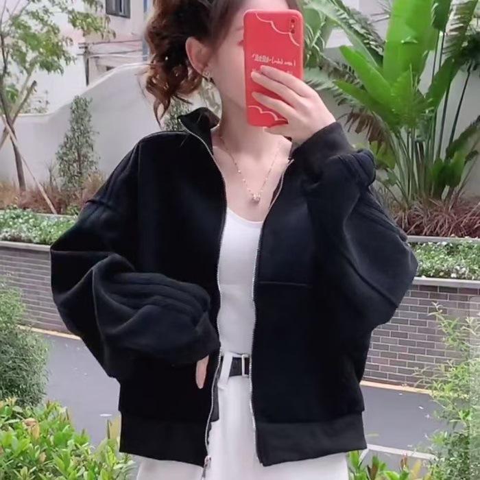 Trendy Korean Style White Zipper Hoodie for Women - Loose, Versatile, Long Sleeve Casual Jacket M чёрный