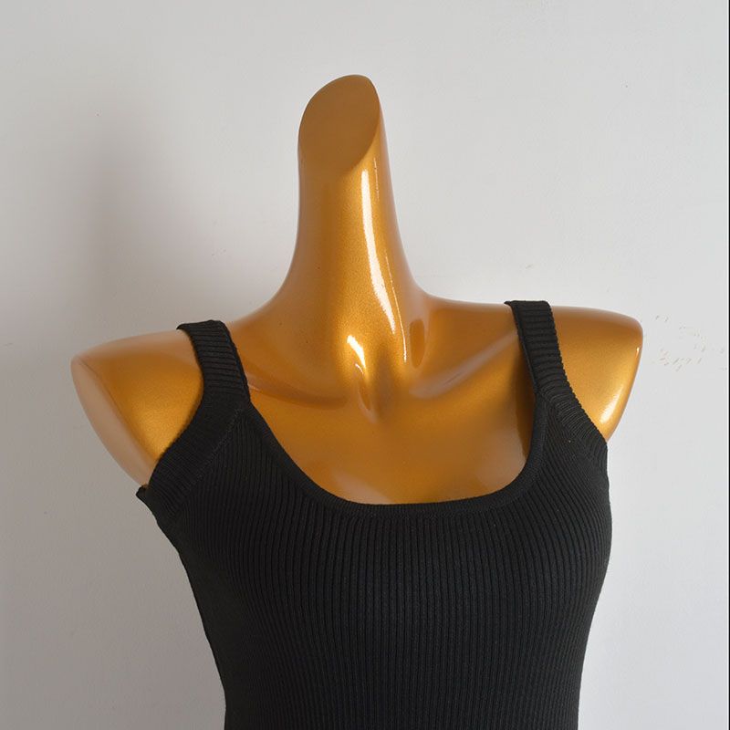 Solid Simple Sleeveless Knitted Cami One piece Dress Women clothing Summer Slim fit Slimming Drawstring Hip Skirt