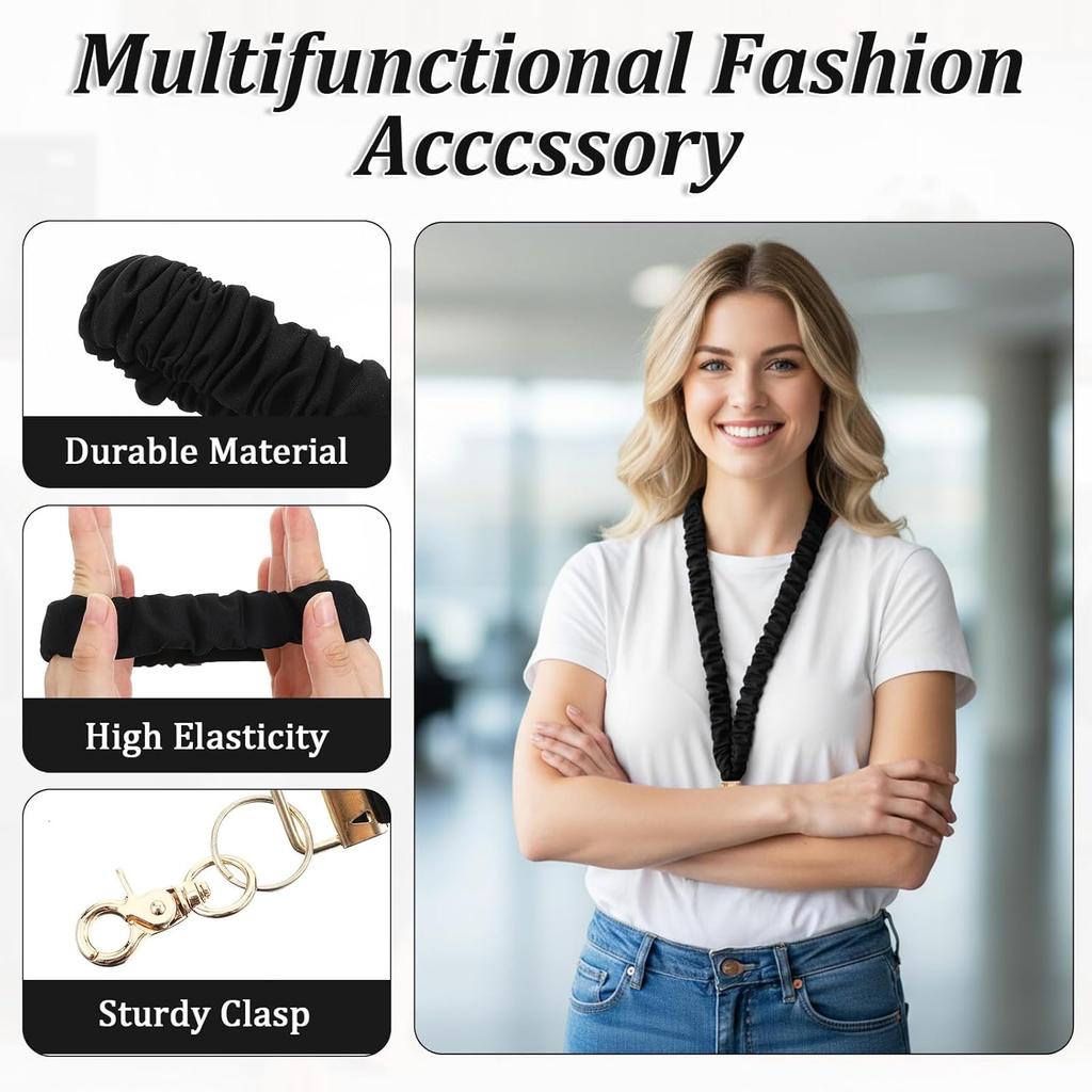 Scrunchie Lanyard for Id Badges Cute Wrist and Neck Lanyard Set Stretchy Lanyards for Teachers Retractable Scrunchie Keychain Holder Women Men