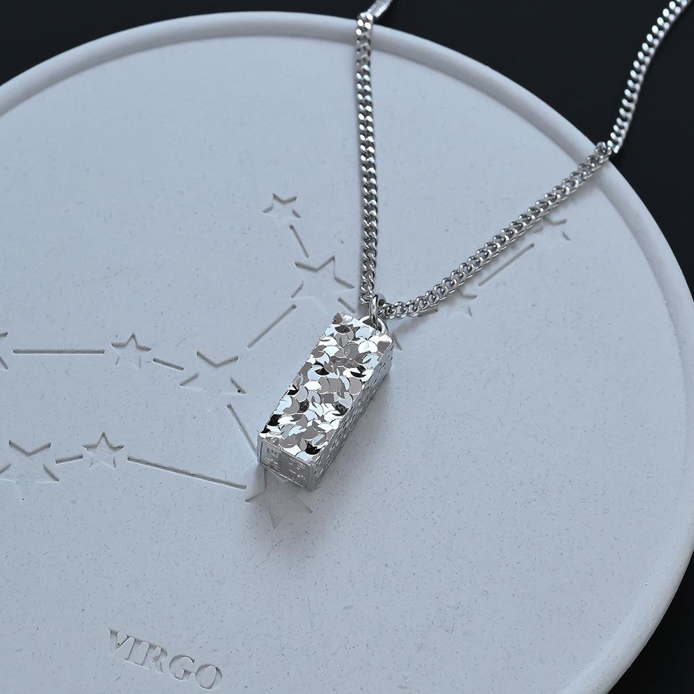 Neue Chinesische Geometrische Crushed Ice Quadratische Reichtumssiegel Halskette - Luxuriöse Herbst/Winter Pulloverkette gray