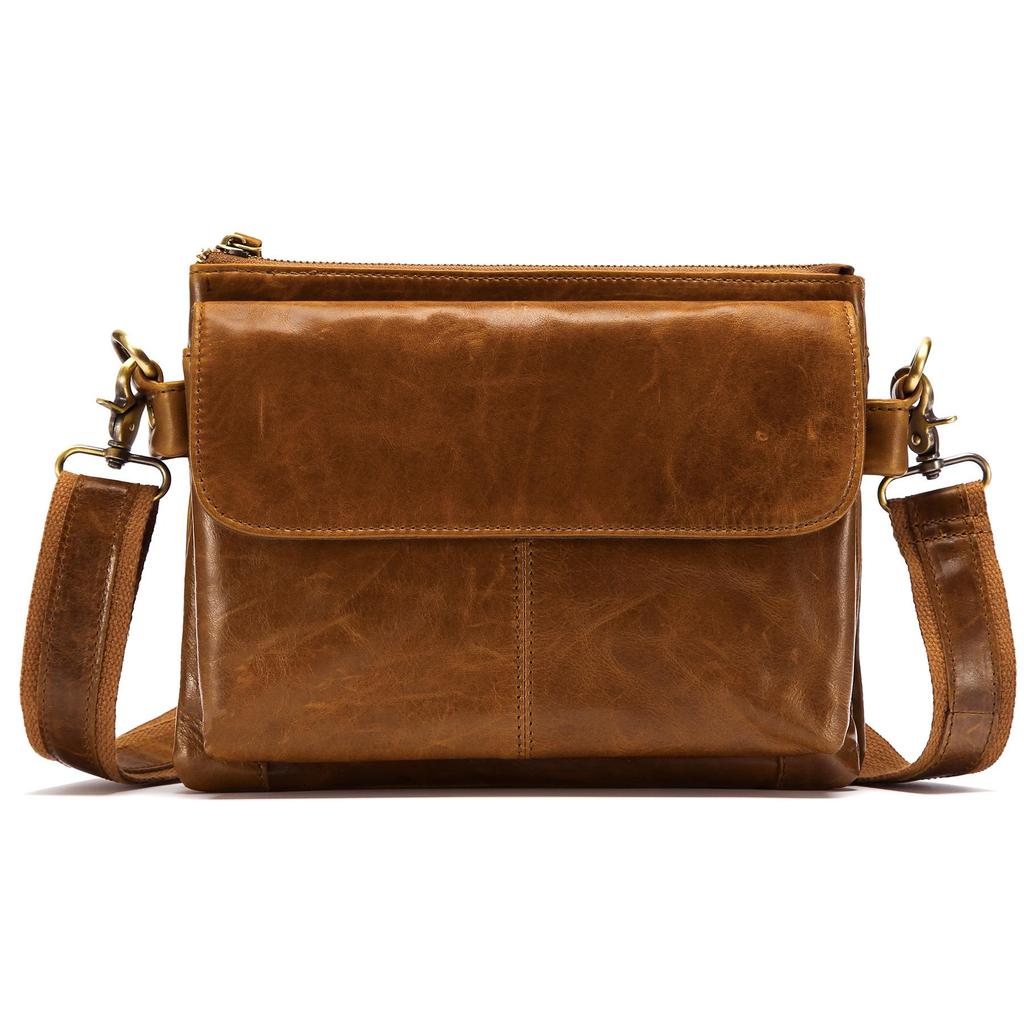 Men's Top-Grain Cowhide Oil-Wax Leather Vintage Shoulder Bag - Casual Commuting Crossbody Bag