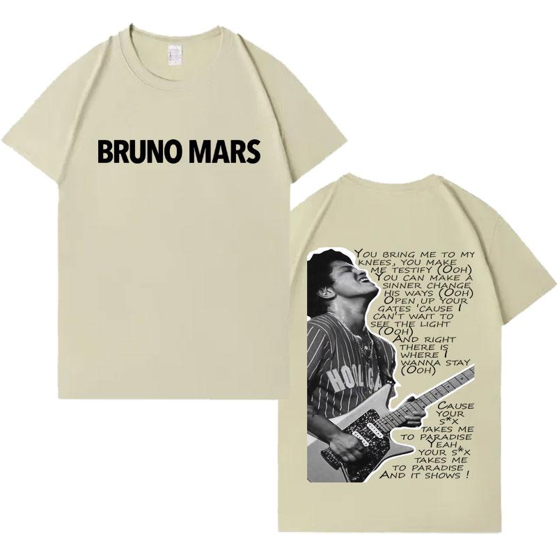 Rapper Bruno Mars Trendy Oboustranné Grafické Trička Pánské Dámské Ležérní Tričko s Krátkým Rukávem Populární Kulatý Výstřih Streetwear