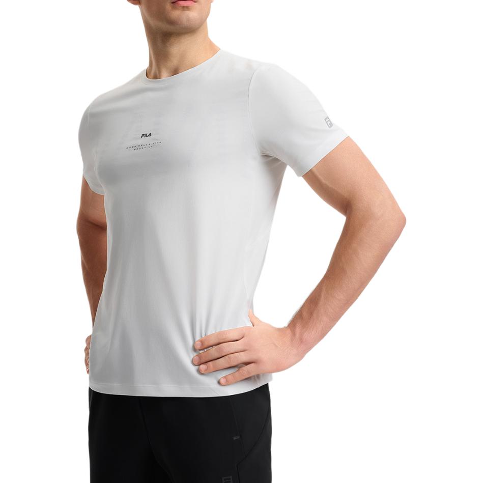 Fila Fitness Series Letter Fashion Versatile Knitted Short Sleeve T-Shirt Men Tops Starlight-White A11M511104F-WT