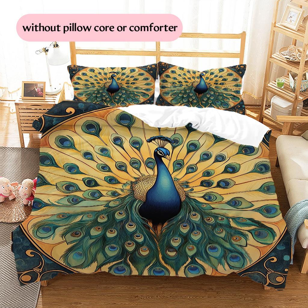 Peacock Displaying Its Tail Pattern Bedding Quilt Set Quilt Cover Pillowcase Home Decoration Gift (1 * Duvet Cover + 2 * Pillowcase, Without Core)