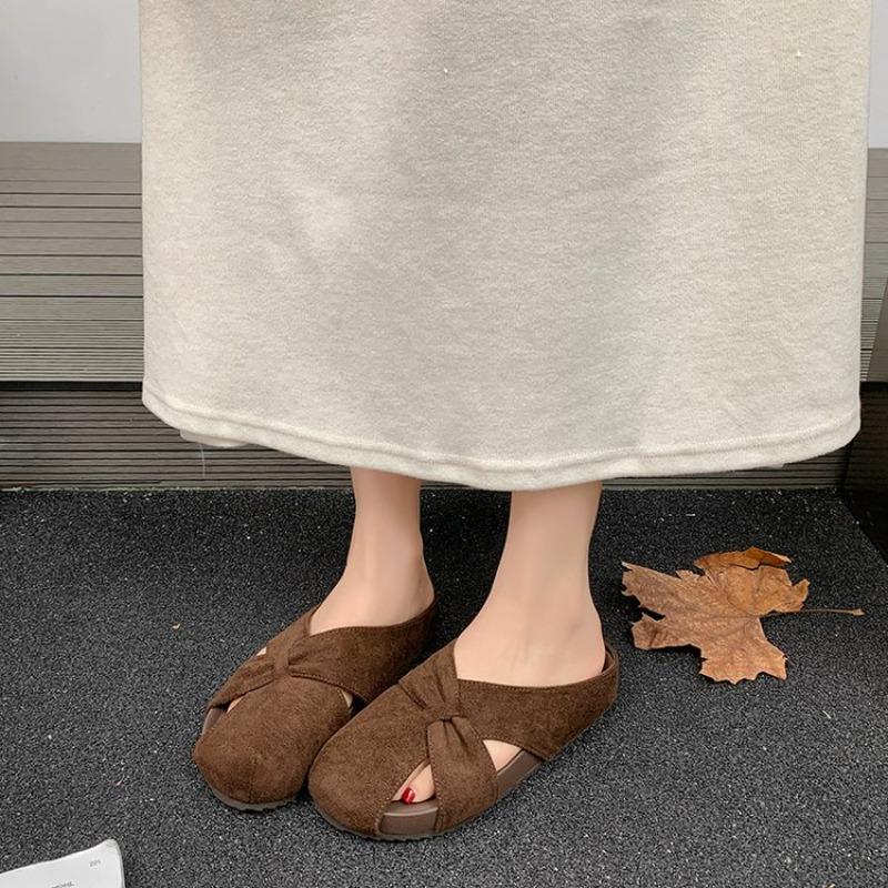 Cover Toe Mid-heel Flat Slippers for Women 2026 New Geometric Shape Solid Color Outdoor Casual Comfortable Stylish Slippers