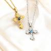 Stainless Steel Rose Cross Pendant Necklace for Women, Heart Shape Rhinestone Hypoallergic Jewelry, Valentine's Birthday
