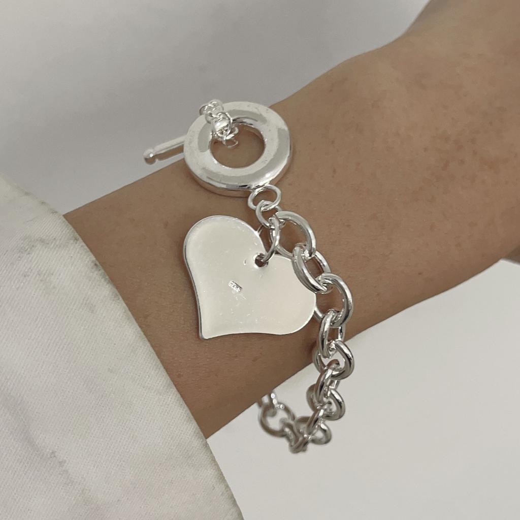 100% Solid 925 Silver Bracelet for Women Men Vintage Handmade Shinning Heart Bracelets Birthday Christmas Gift
