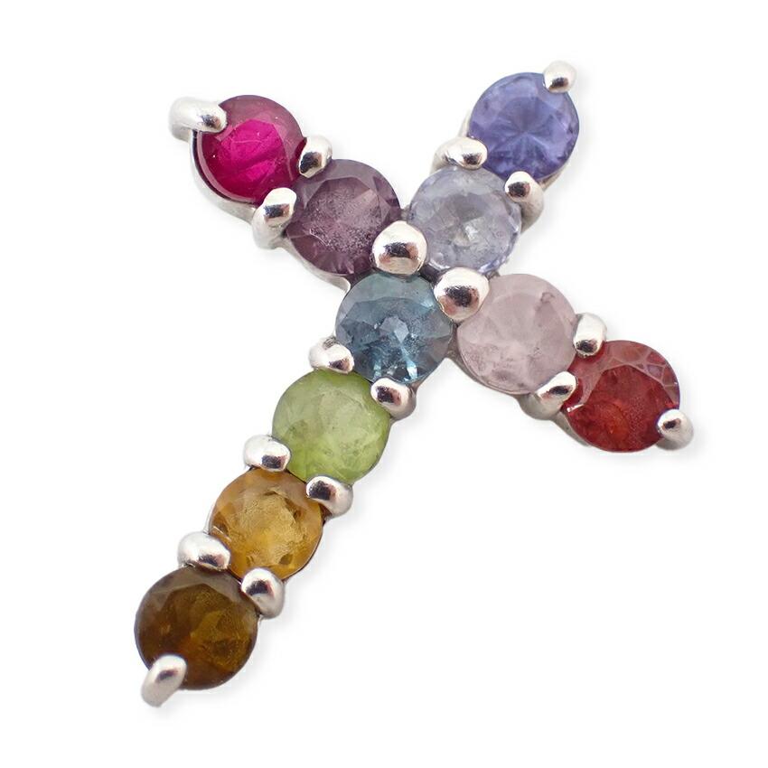 

[Used] Pt900 Tanzanite Sapphire Topaz Peridot Citrine Cross Pendant Top/g532-33