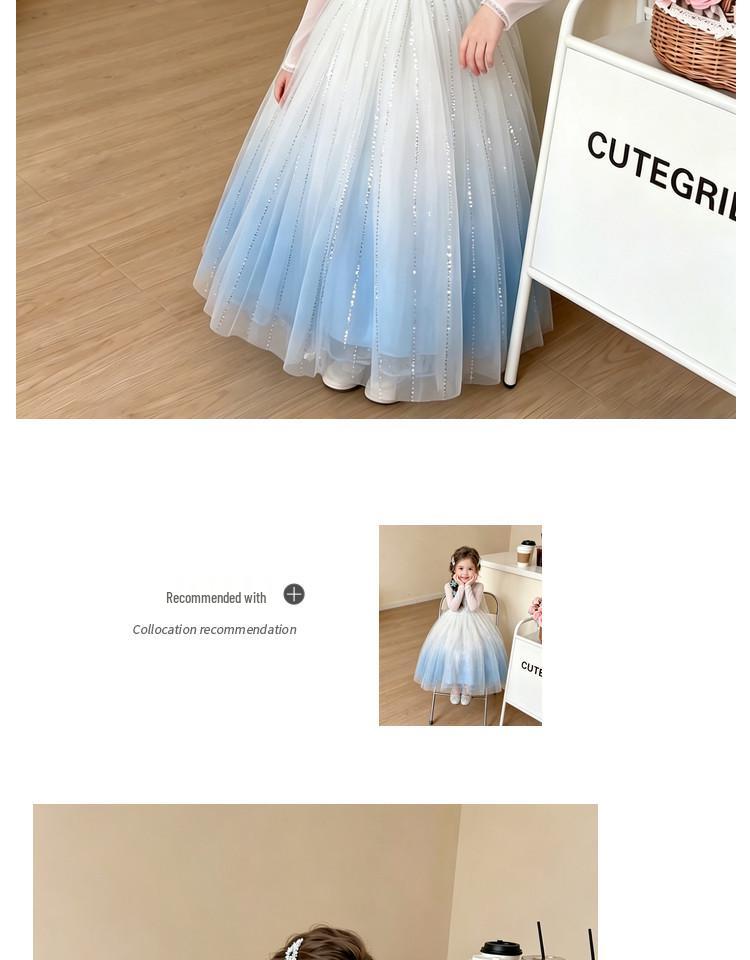 Elsa-Style Embroidered Beaded Girls' Ice Queen Dress: Birthday and Piano Performance Gown