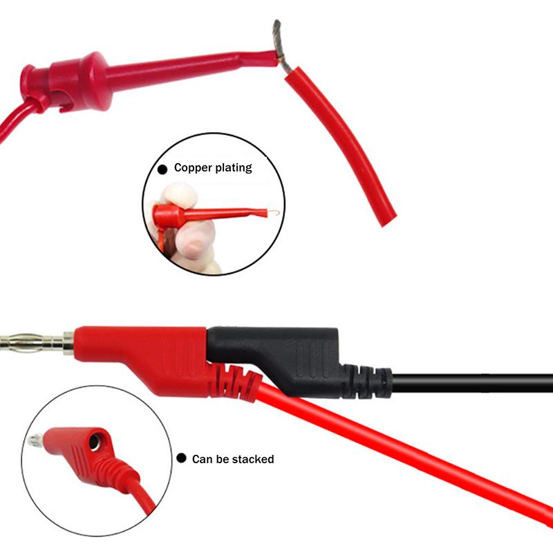 5Pcs Multimeter Copper 100cm Wire Test Hook Clips To 4mm Stackable Banana Plug Test Leads Mini Grabber Cables