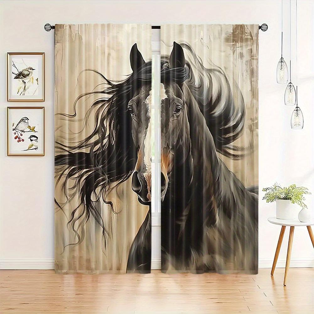 

2 шт. Шторы с рисунком лошади, декоративные шторы на окна, оконные драпировки для спальни, гостиной, домашнего декора, украшения комнаты 100W130H(CM)&Rod Pocket