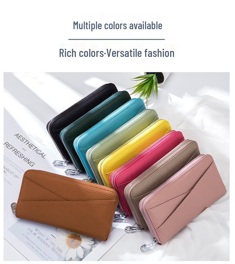 Damski portfel długi akordeonowy z prawdziwej skóry z ochroną RFID