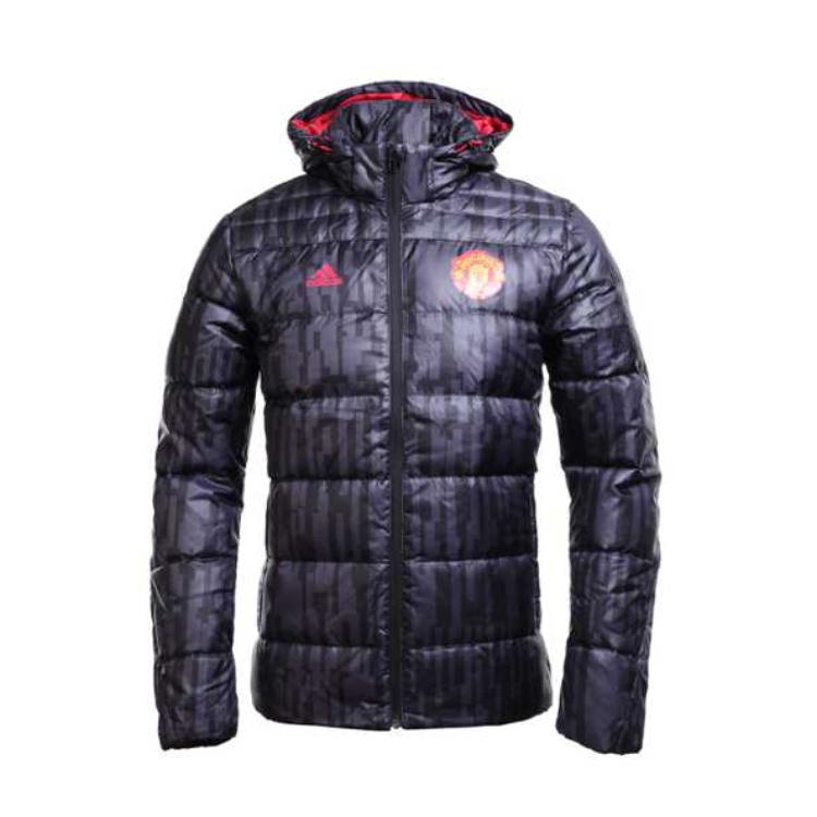 Adidas MUFC Péřová bunda Pohodlná Sportovní Teplá Prošívaná S Kapucí Dlouhý Rukáv Péřový Kabát Pánské Bundy Černá AY2789