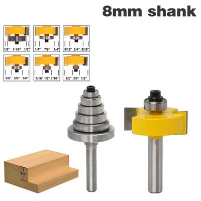 Fresa per incastri con 6 cuscinetti - 1/2"H - gambo da 8 mm Fresa per lavorazione del legno Fresa per tenoni per utensili per lavorazione del legno