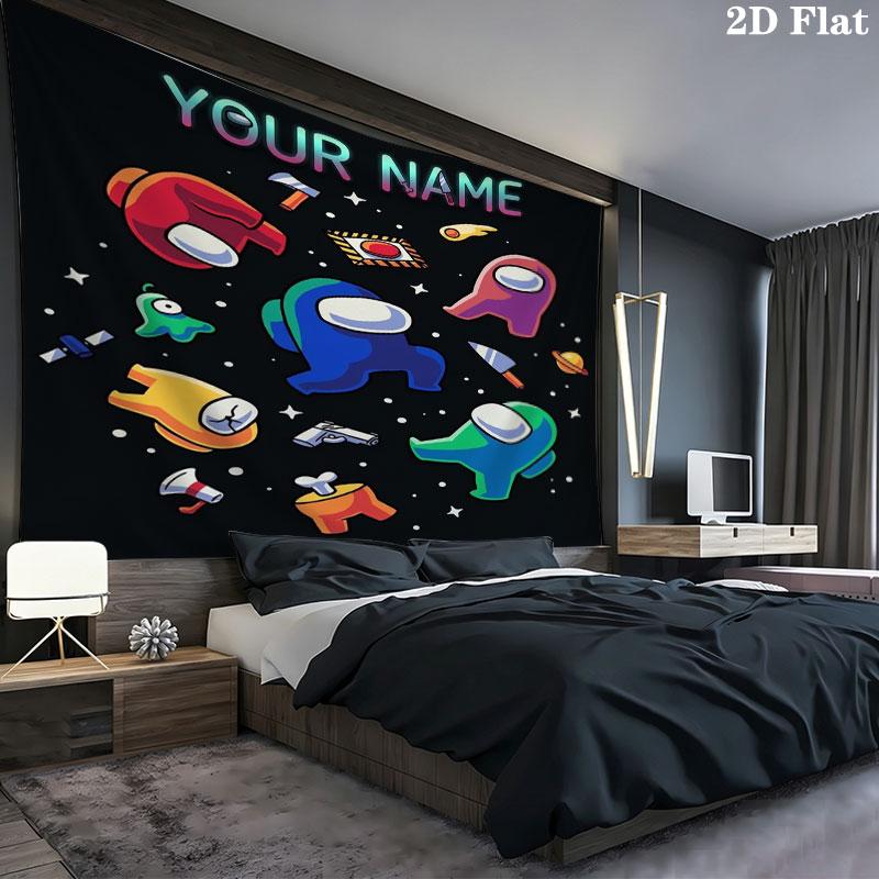 Among Us Custom Name Wall Tapestry Aesthetic Wall Hanging Printed Fabric Blanket Decorative Tapestries for Bedroom Living Room Home Decor