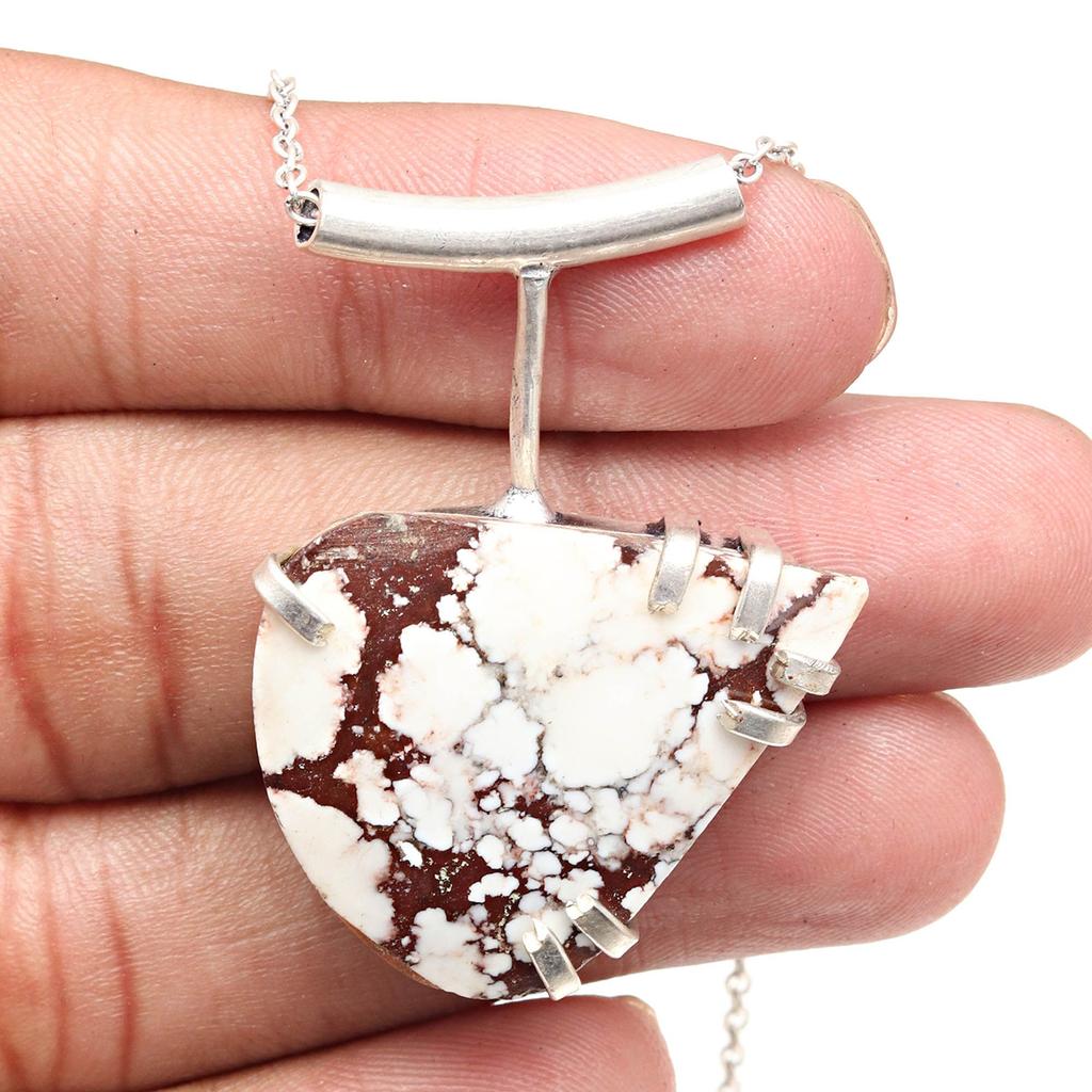 Pendentif en argent et pierre précieuse de 5,7 cm, fait à la main, en jaspe cheval sauvage