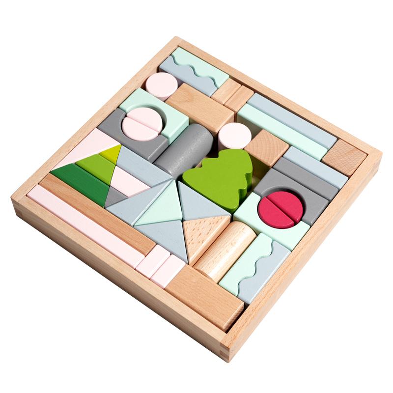 Children Wooden Building Block Stacking Block 43pcs Baby Early Educational Preschool Toy for Children