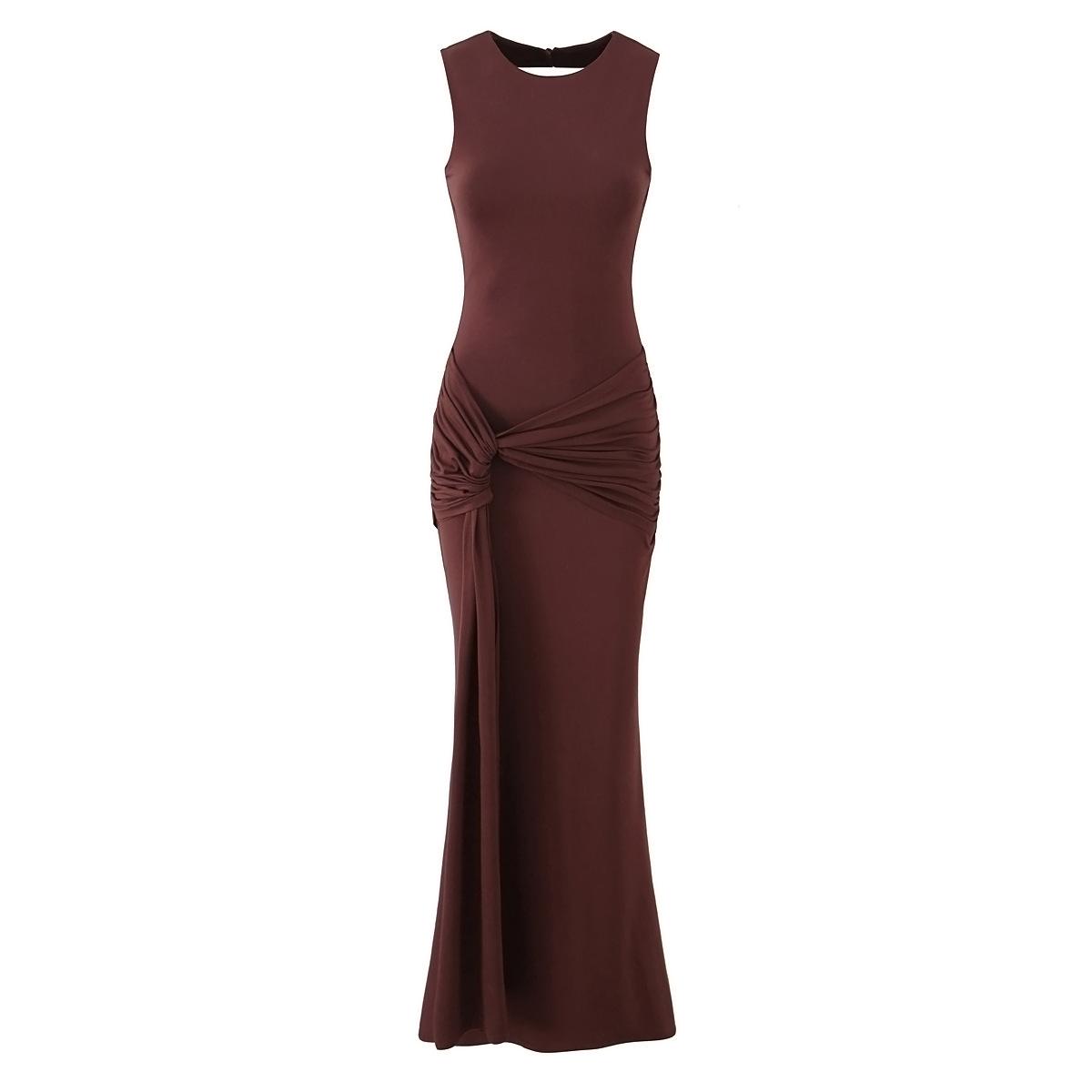 

2025 Chic Irregular Sleeveless Evening Gown: Sexy Sweet Round Neck, Slim Backless Design Large кавовий