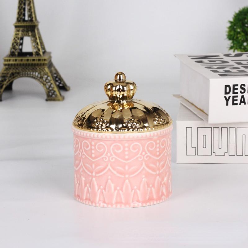 Europäischer Stil Galvanisierter Keramik Vorratsbehälter Präsentationsbox Krone Schmuckschatulle mit Deckel Desktop Ornamente Heim Aufbewahrungszubehör