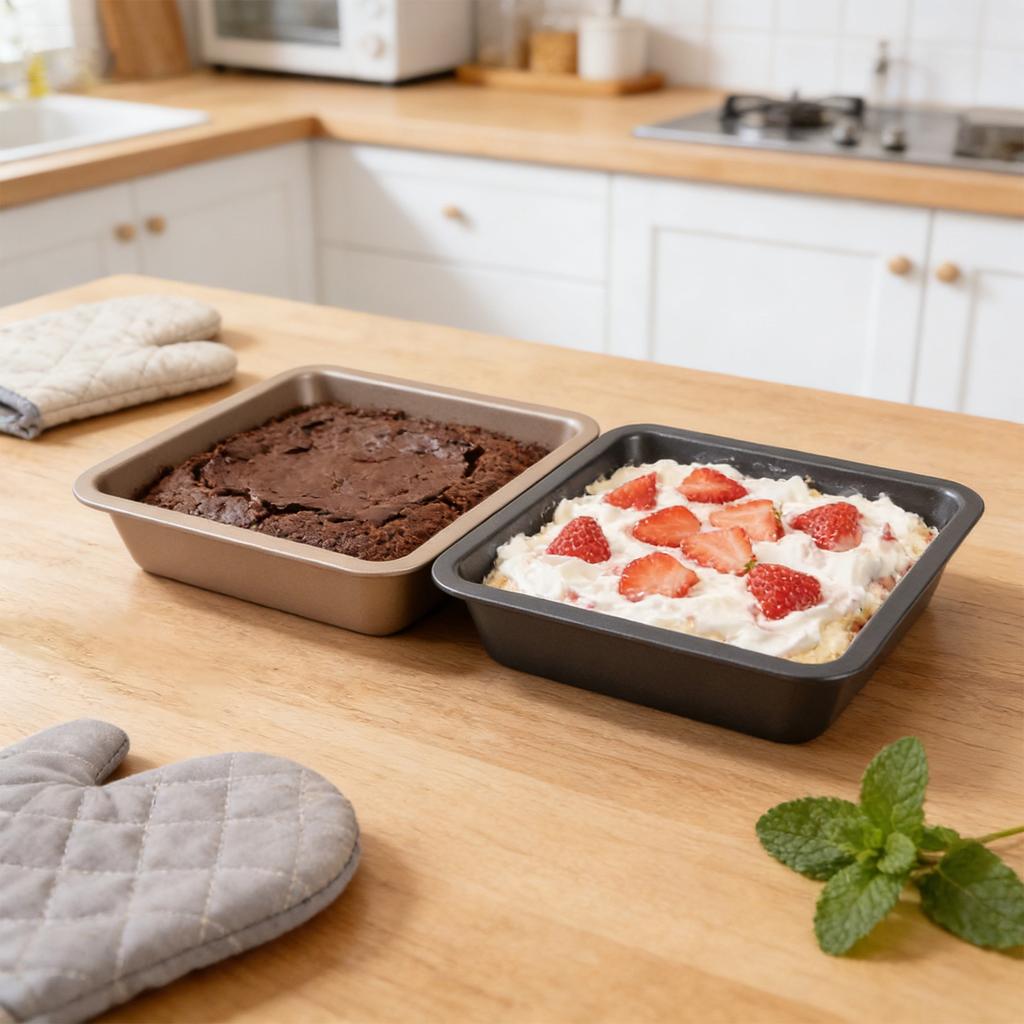7/8 Zoll Quadratisches Antihaft-Backblech-Set, Vintage Gold -Hitzebeständige Kuchenform für Lasagne & Brownies, Spülmaschinenfest