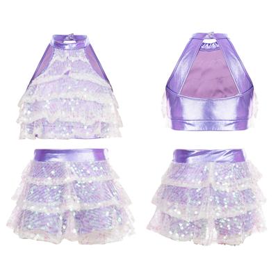 Girl Kid Dance Outfit Set Gymnastika Crop Top + Sukně 2ks Flitry Taneční oblečení