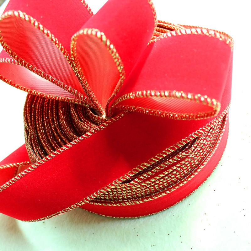 Beautiful 2 Meter Red Gold Edged Velvet Ribbon Perfect For Christmas Tree Decor