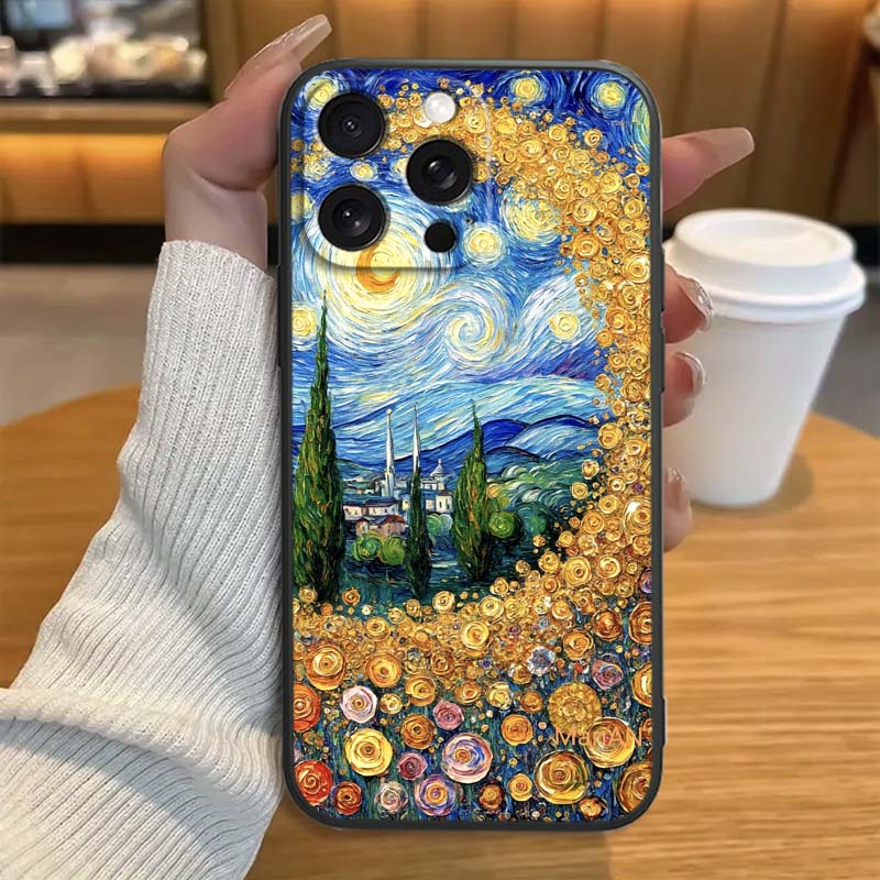 Creative landscape patterns Phone Case For Apple iPhone 17 16 16E 15 14 13 12 11 Pro Max Plus Black Soft Silicone
