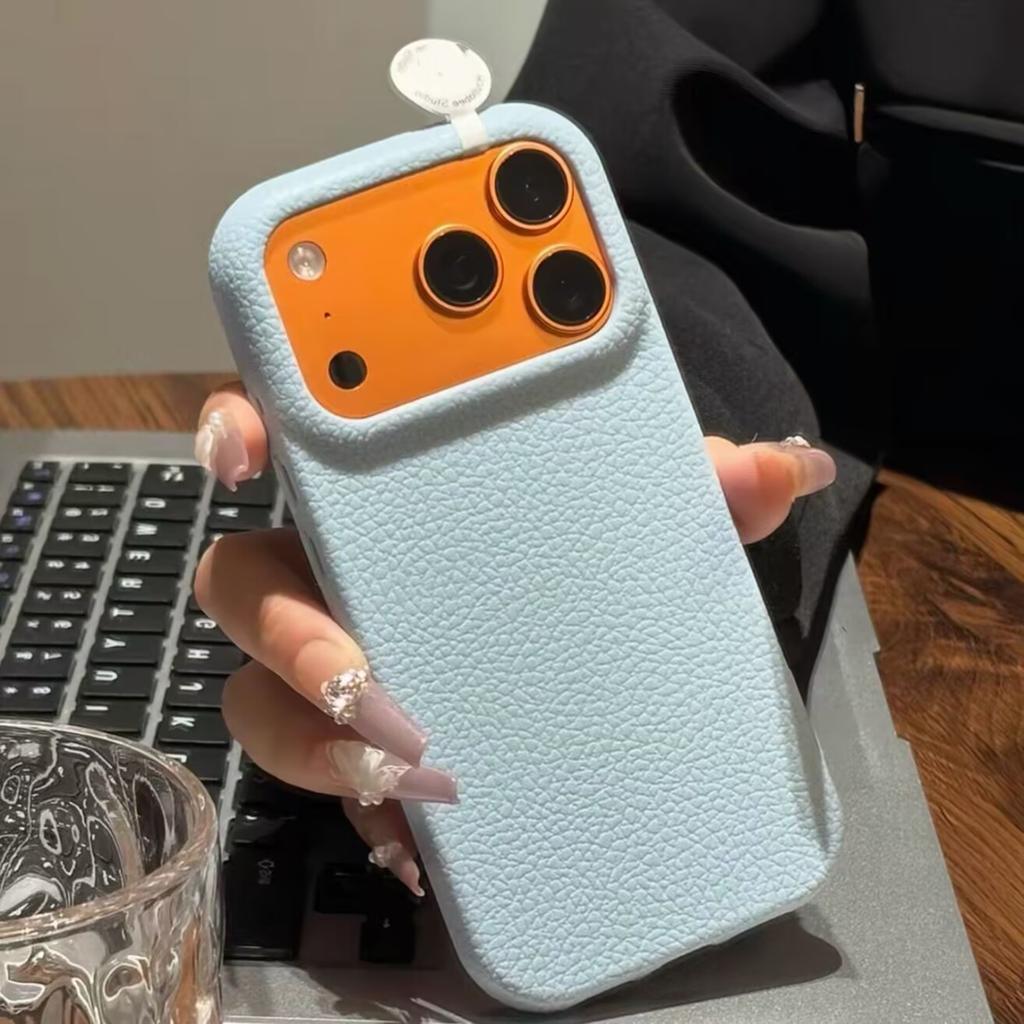 Luxury Lychee Leather Texture Phone Case For iPhone 17 Pro Max 17 Air 16 Plus 15 14 13 12 Pro Max Candy Shockproof Soft Cover