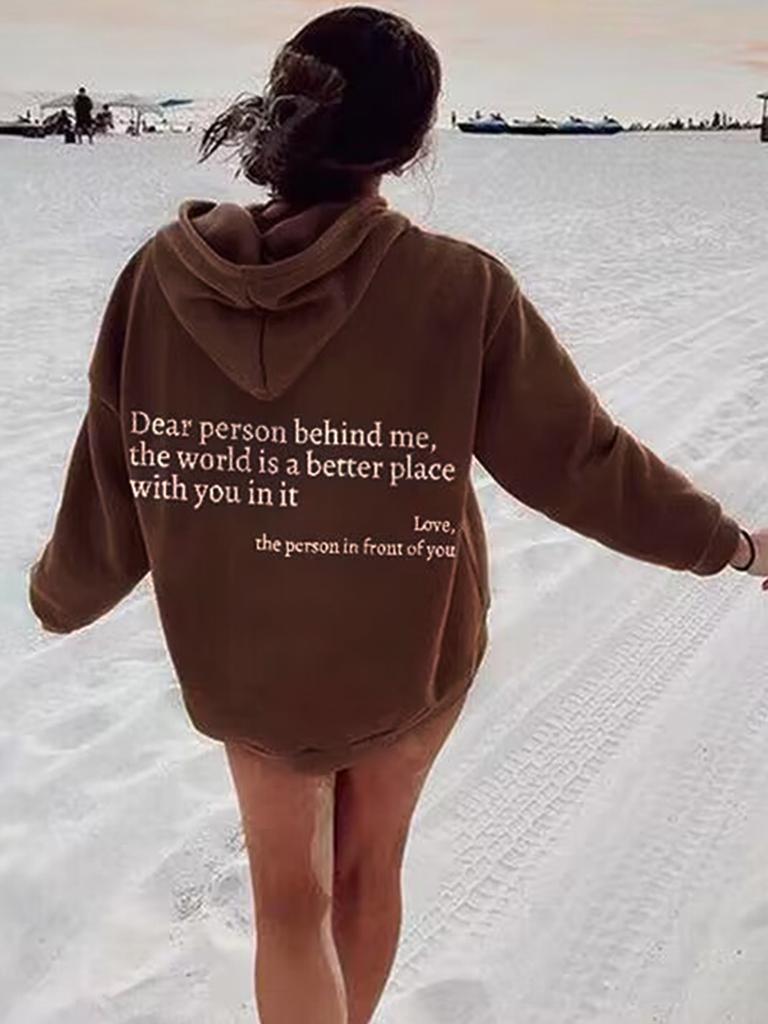 Dámské rukávy na ramenou Fleece Svetr Obyčejný potisk písmen Klokánek Kapesní potisk Taška s kapucí Zadní límec