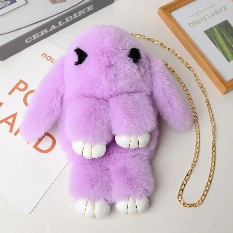Niedliche flauschige Pompons aus Kaninchenfell Kettentasche Damen Cartoon Hase Umhängetasche Flauschiger Hase Schulterplüschrucksack Mädchen Geburtstagsgeschenke