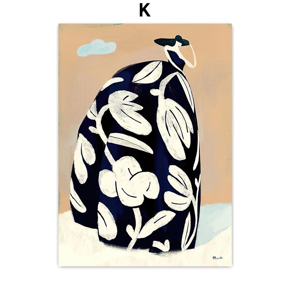 Modern Line Curve Girl Vase Flower Abstract Vintage Posters Prints Wall Art Retro Canvas Painting Pictures For Living Room Decor